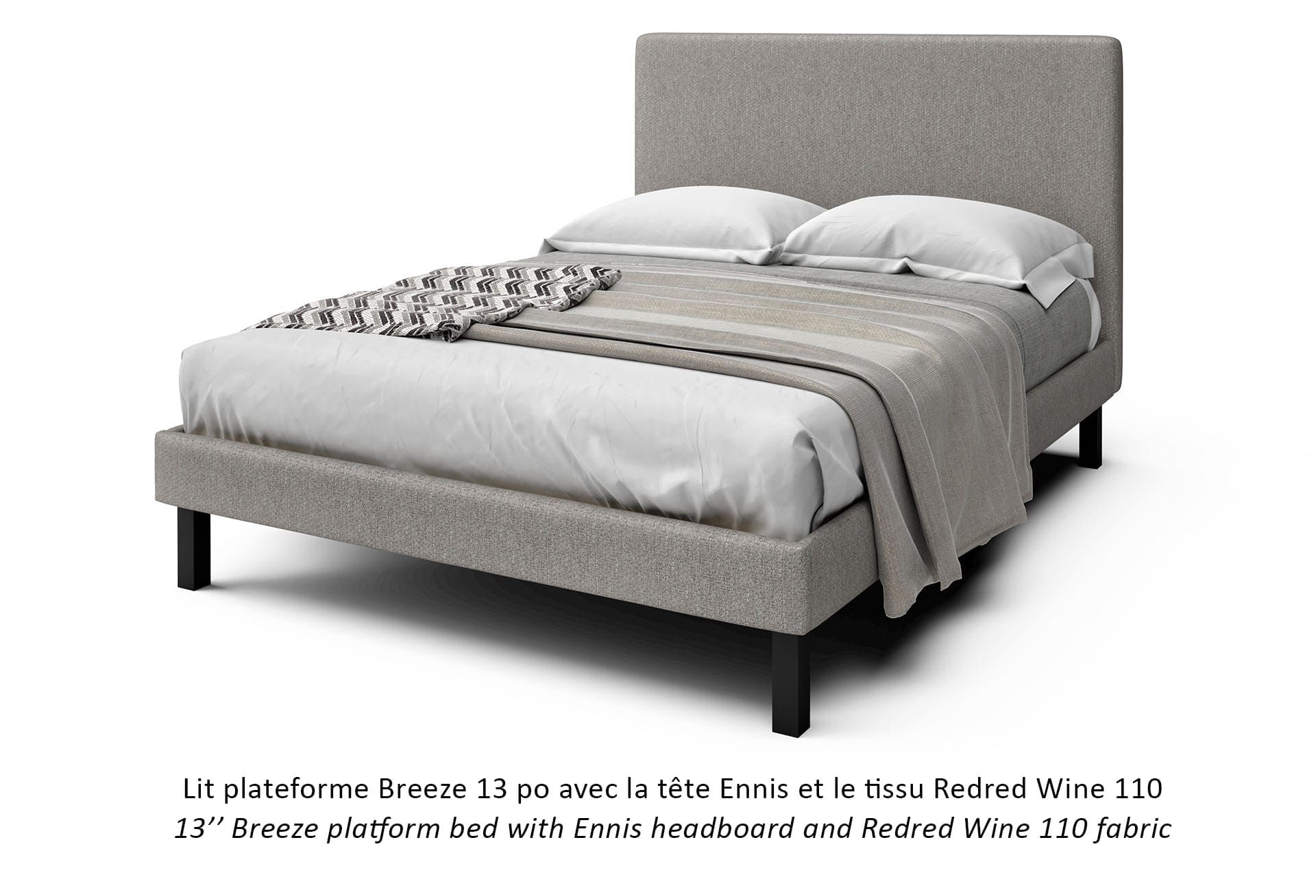 Upholstered Platform Bed With Headboard, Breeze White King Panel Bed